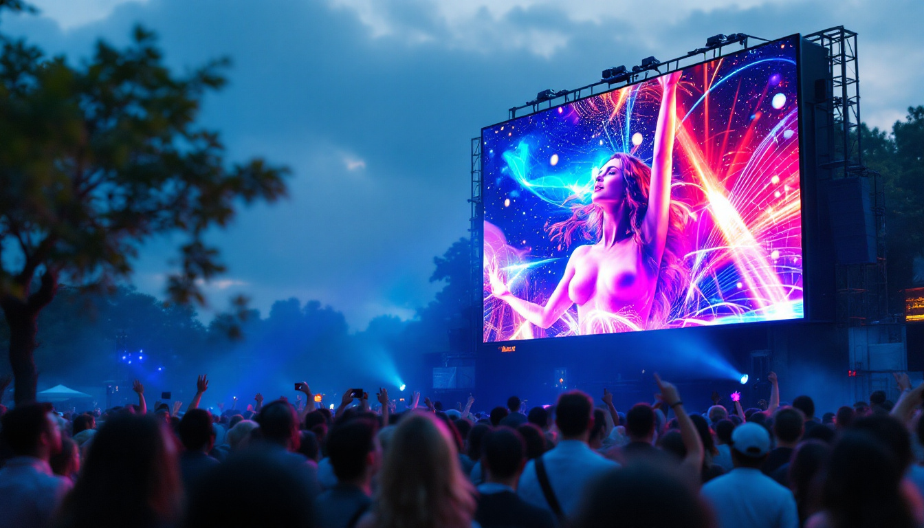 A photograph of a vibrant outdoor event featuring a personal jumbotron led display in action