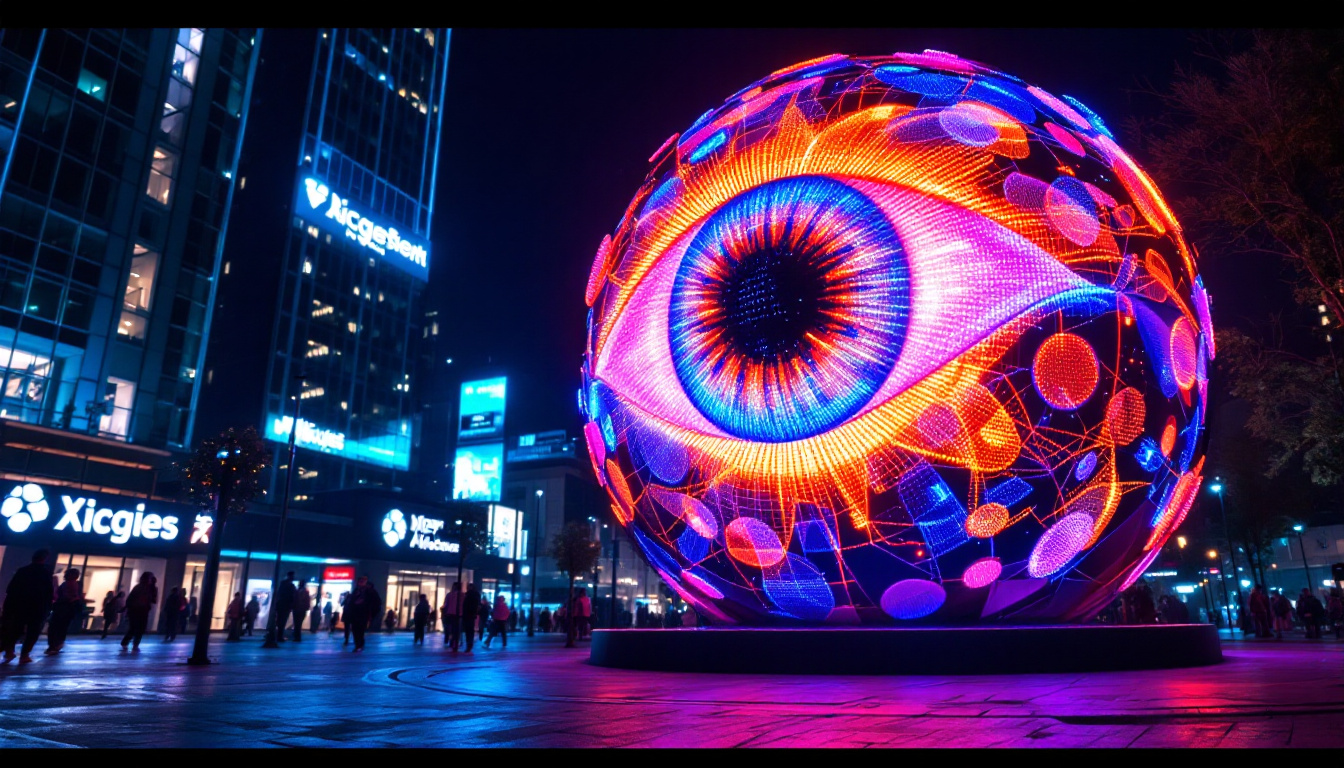 A photograph of capture a photograph of the sphere eyeball led display at night