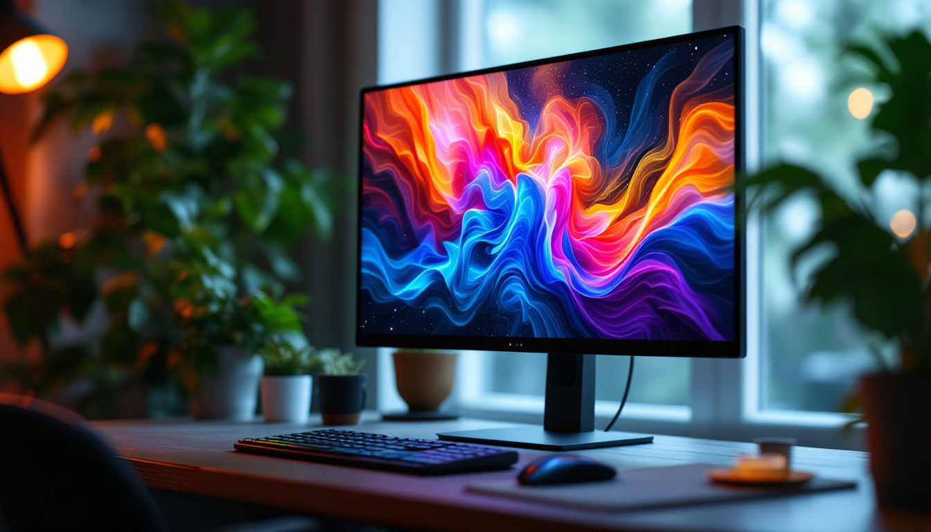 A photograph of a high-contrast led monitor displaying vibrant colors and sharp details