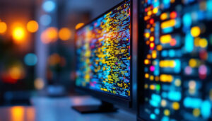 A photograph of a side-by-side comparison of an lcd screen and an led display