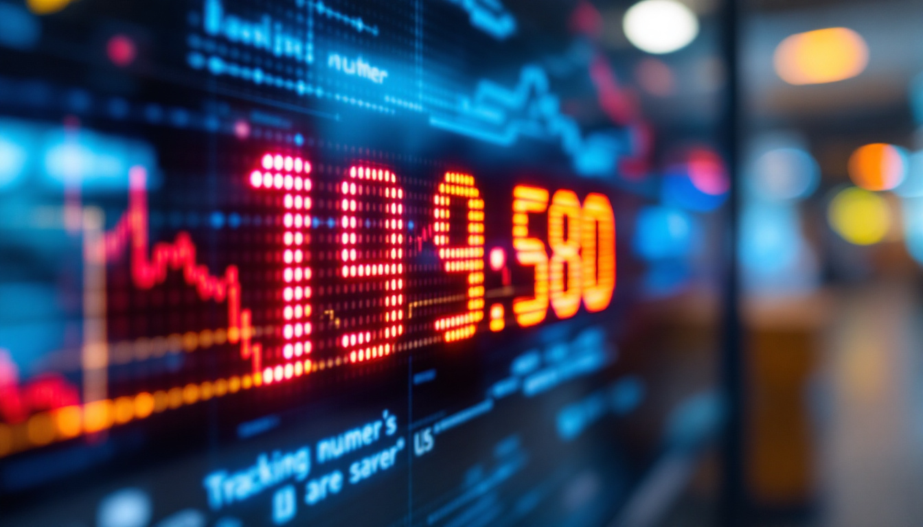 A photograph of capture a photograph of a close-up shot of an led display screen showcasing a tracking number in a visually appealing way
