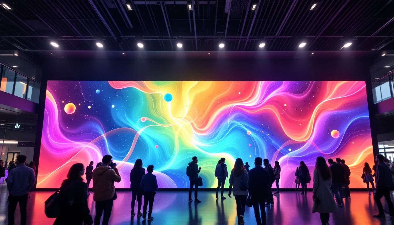 A photograph of a vibrant led wall display in an engaging public setting