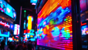 A photograph of a vibrant led display in action