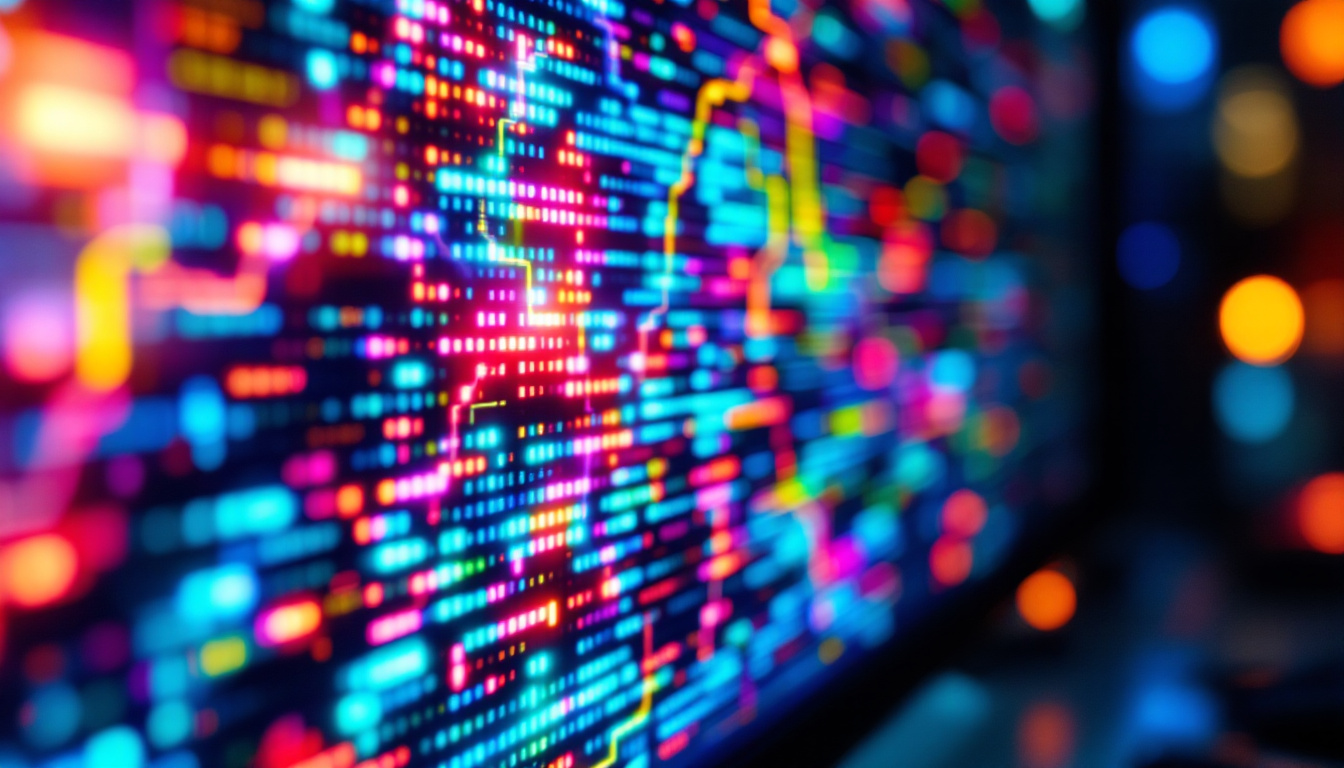 A photograph of a close-up view of an led monitor displaying vibrant colors and intricate pixel details
