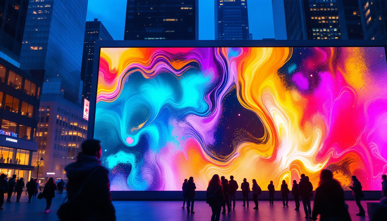 A photograph of a vibrant large-format led display in an urban setting