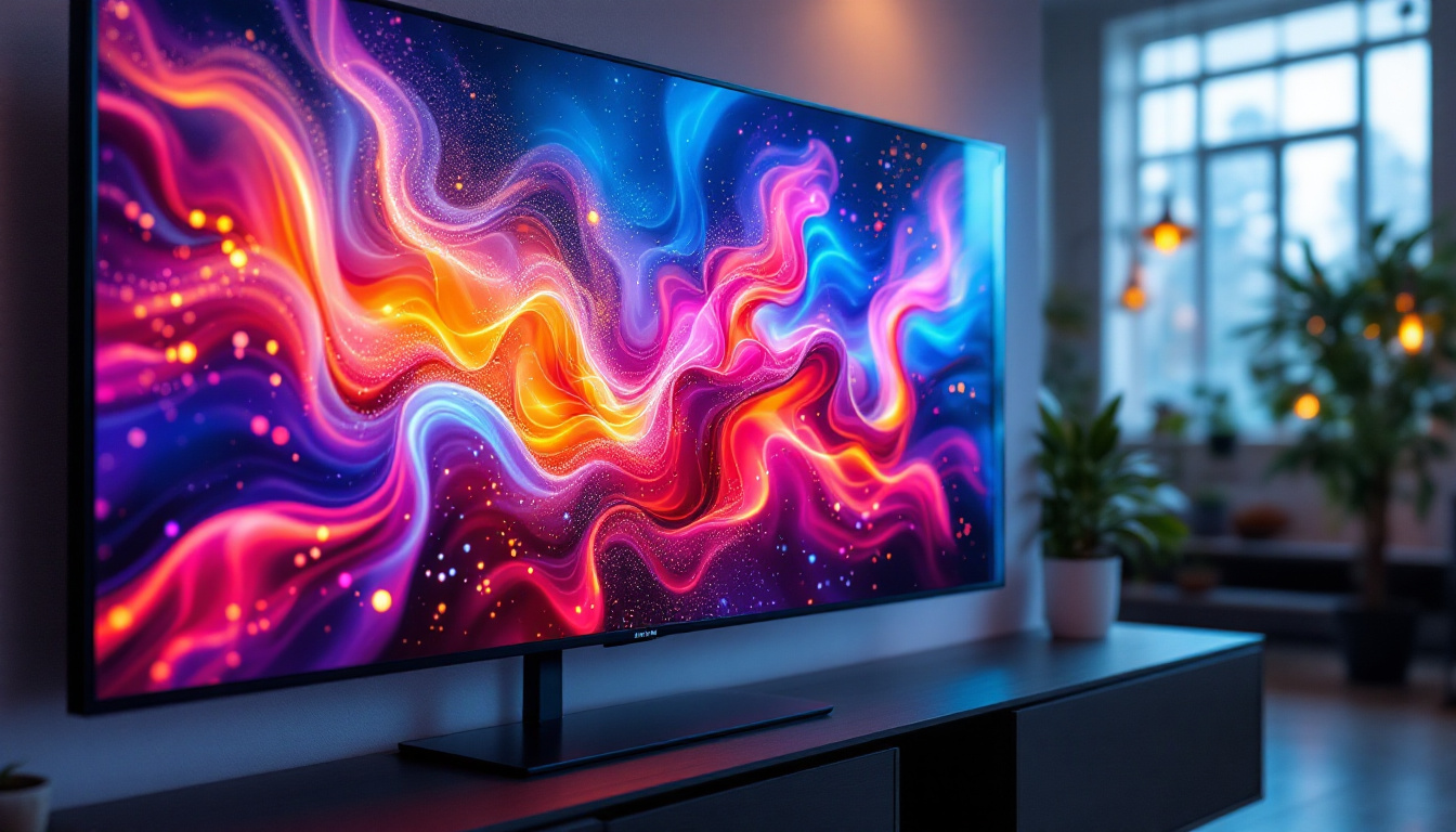A photograph of a vibrant led display showcasing vivid colors and dynamic visuals