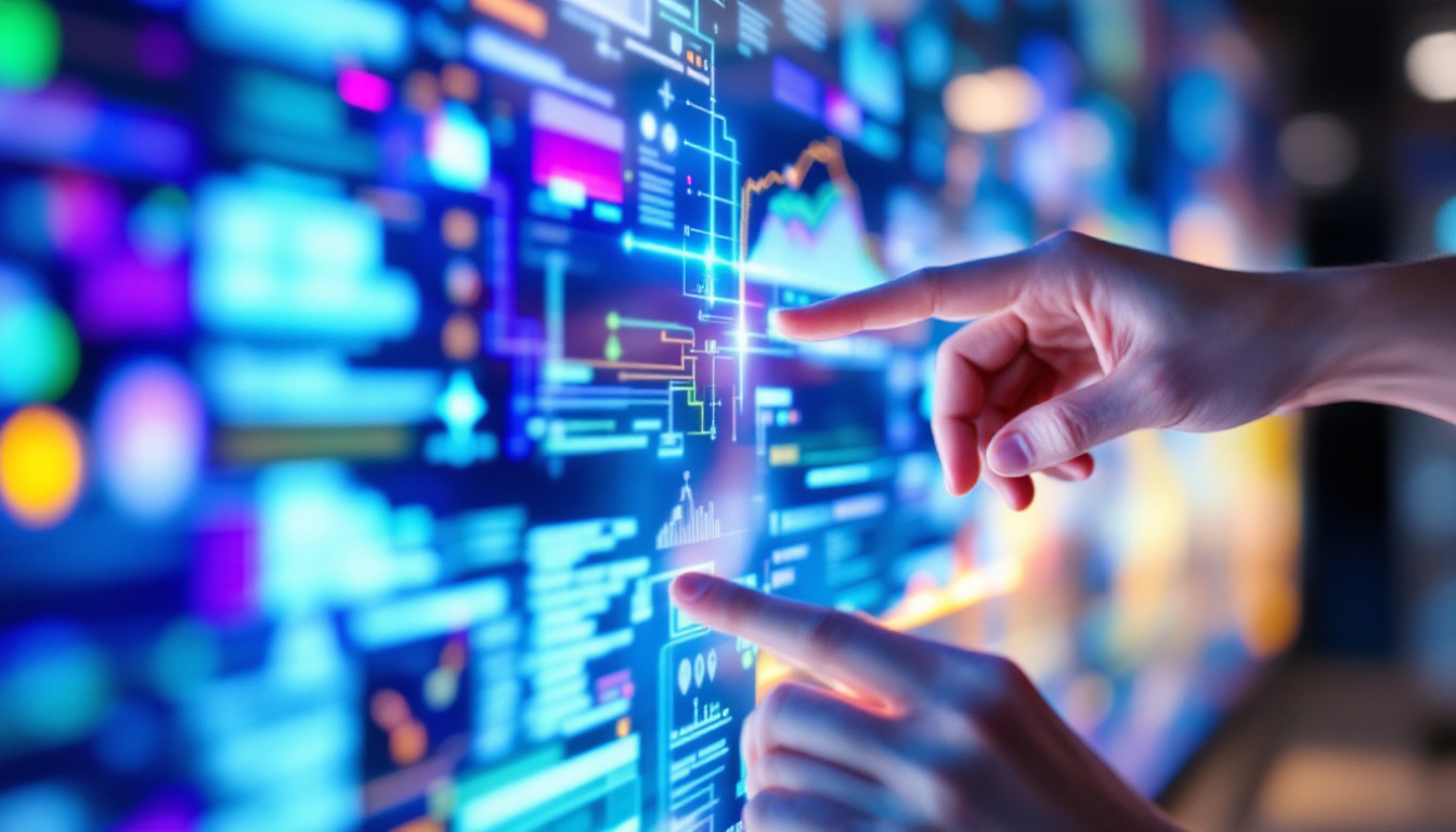 A photograph of a close-up shot of a multi-touch led display in action