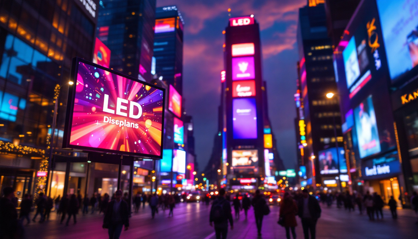 A photograph of a vibrant led display in a bustling urban setting