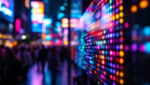 A photograph of a vibrant led display in action