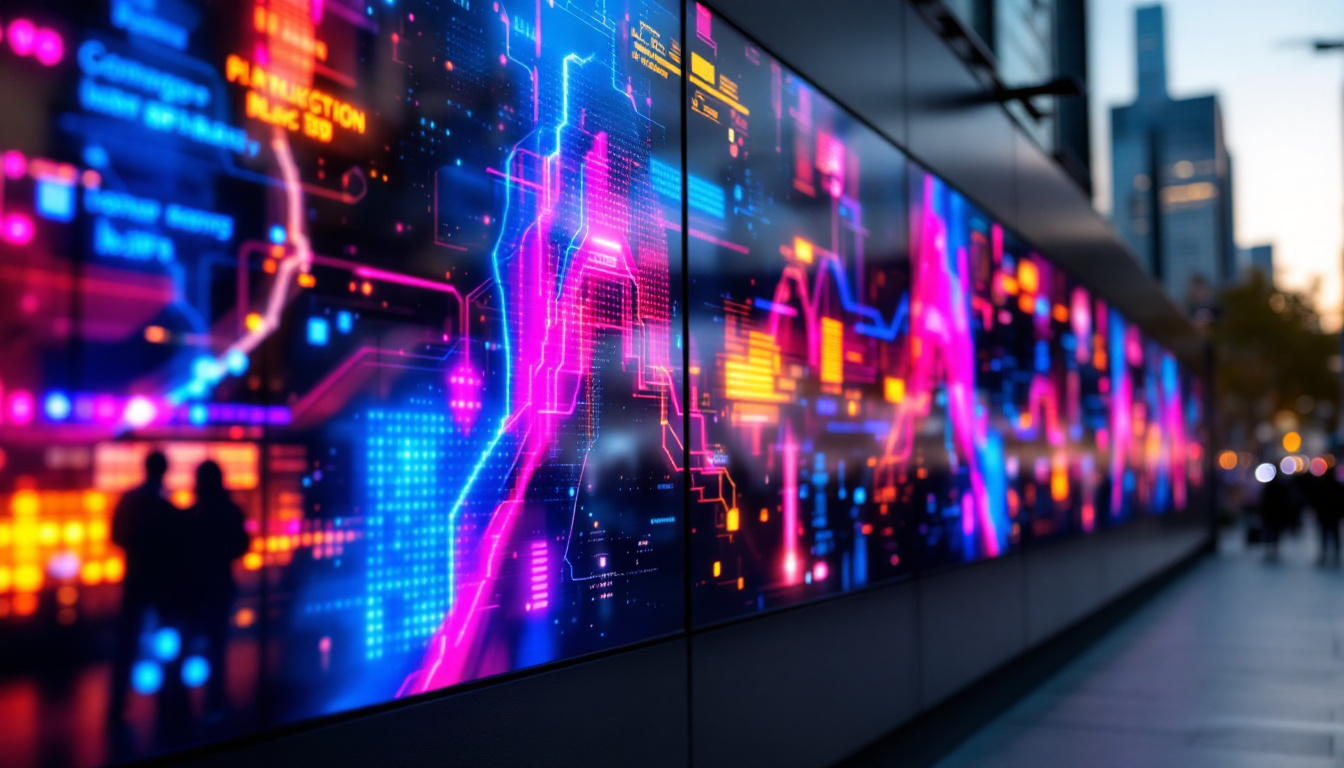 A photograph of a vibrant led display wall in an urban setting