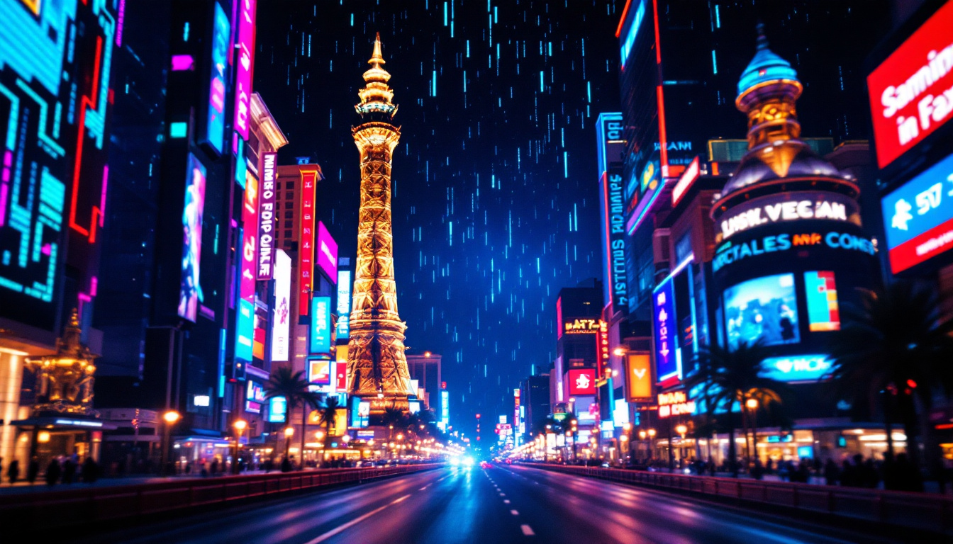 A photograph of capture a photograph of the vibrant led displays on the las vegas strip at night