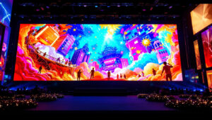 A photograph of a vibrant led display showcasing high-resolution 8k video content