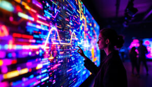 A photograph of capture a photograph of a vibrant led display showcasing dynamic visuals