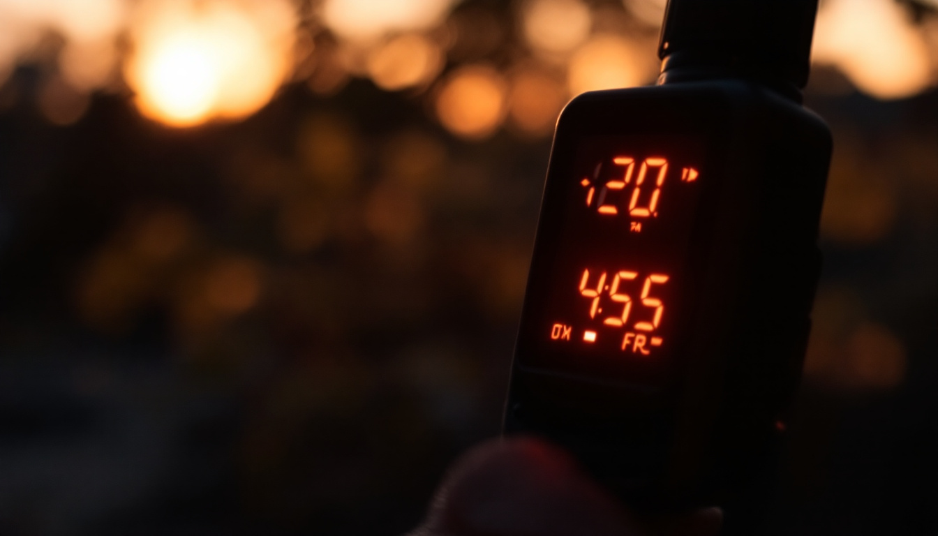 A photograph of a digital light meter in use