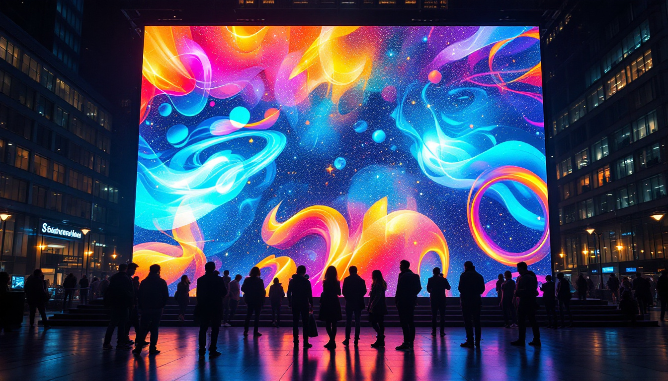 A photograph of a vibrant led display in an urban setting