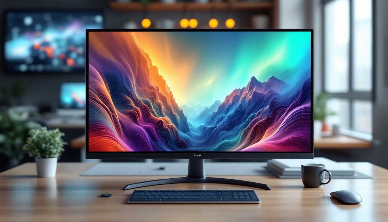 A photograph of a sleek lcd monitor displaying vibrant colors and sharp images