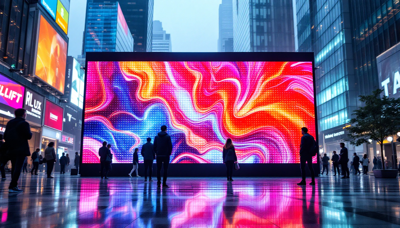 A photograph of a vibrant led display in a dynamic urban setting