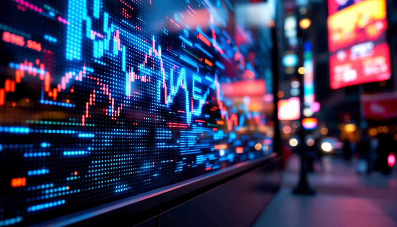 A photograph of a vibrant led ticker display in action