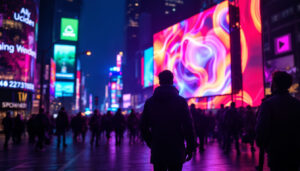 A photograph of a vibrant led display in action