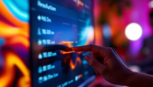 A photograph of a person adjusting the display settings on a computer screen