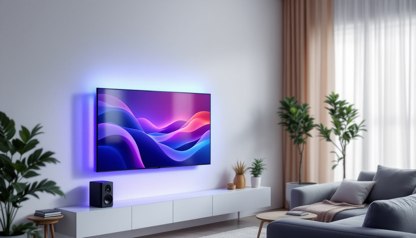 A photograph of a stylish corner-mounted led tv in a modern living room setting