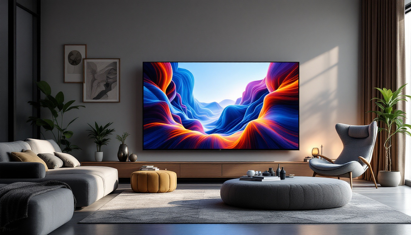 A photograph of a stunning 120-inch led tv in a modern living room setting