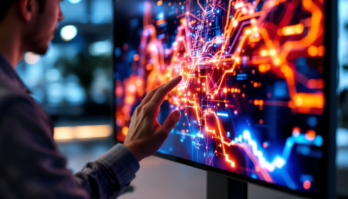 A photograph of a sleek infrared touch screen monitor in use