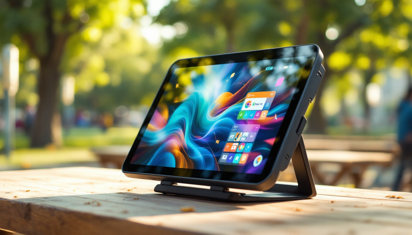 A photograph of a vibrant outdoor setting featuring a sleek
