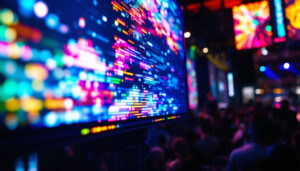 A photograph of a vibrant led display in action at a live event