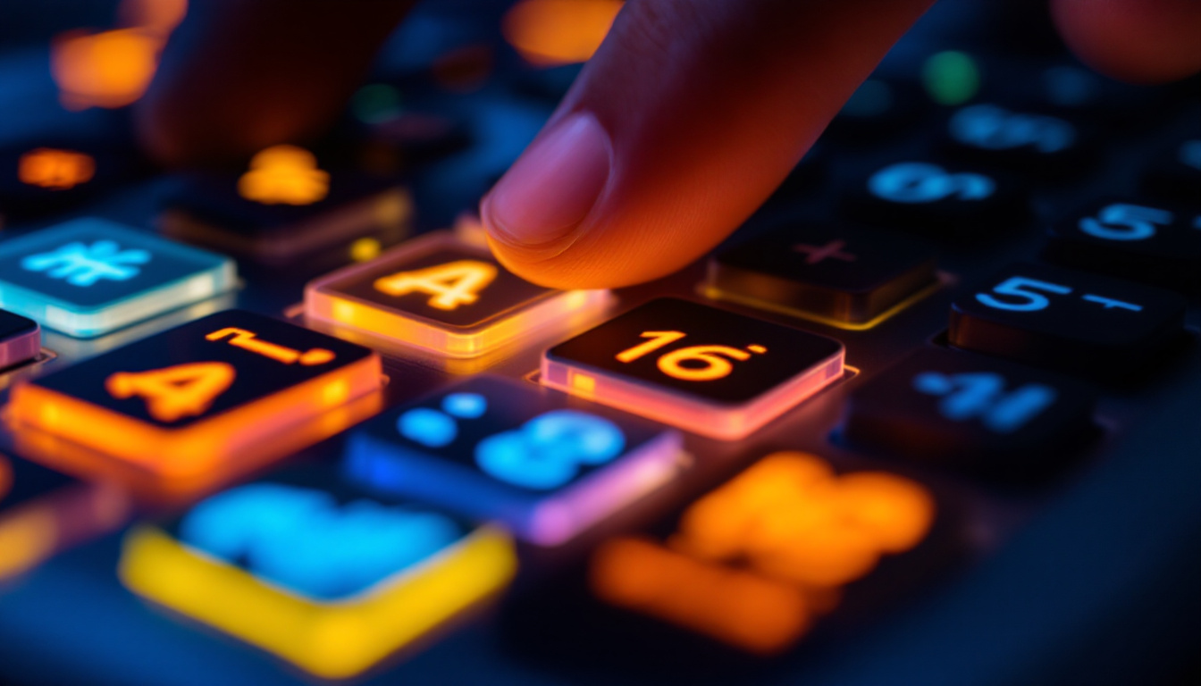 A photograph of a close-up view of a calculator's touch screen with an illuminated led display