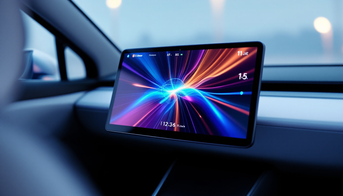 A photograph of a close-up view of the model y's front led display in action