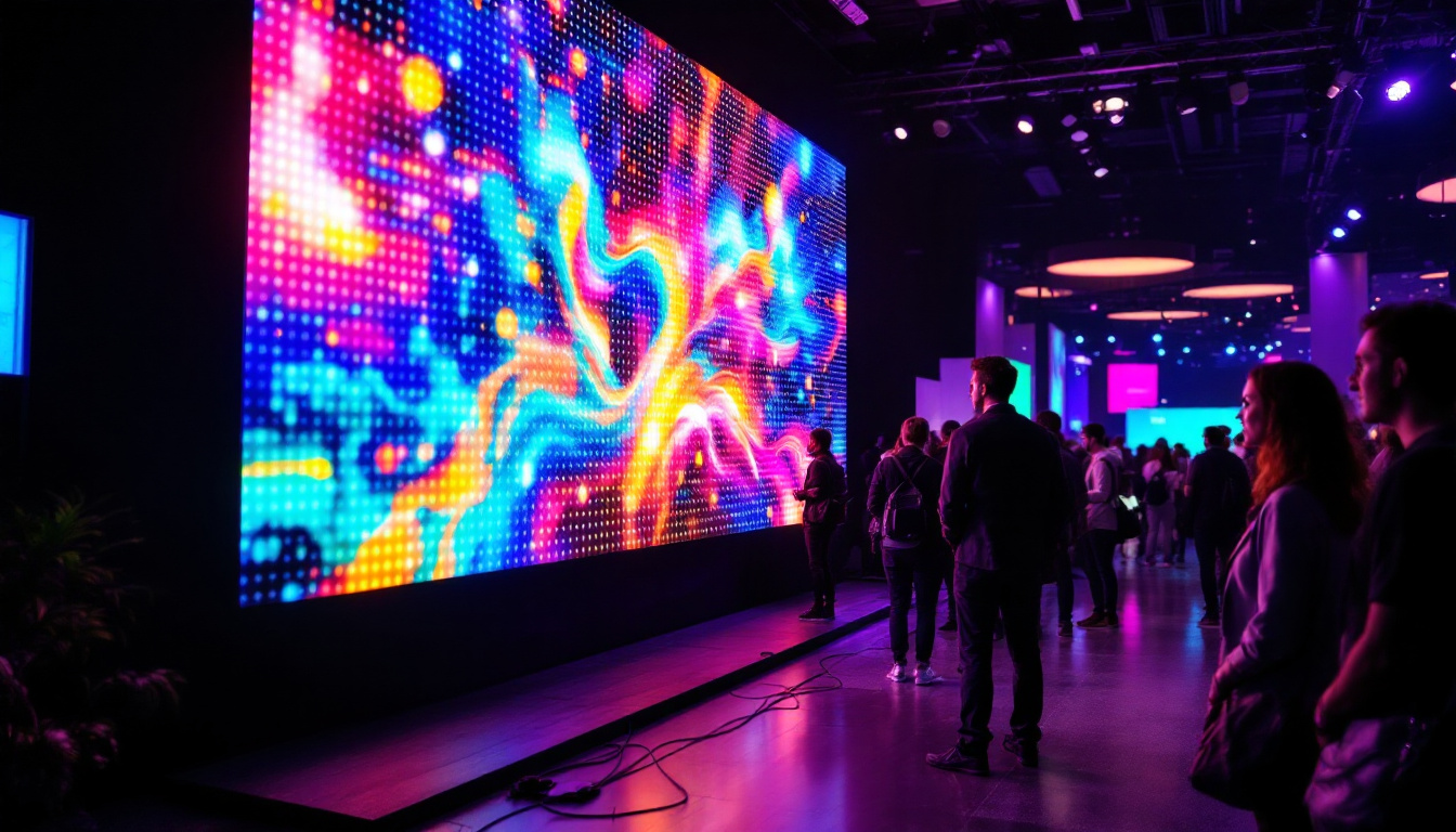 A photograph of capture a photograph of a vibrant led display in action at a lively event