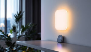 A photograph of a sleek touch control led light in a modern setting
