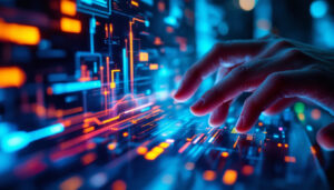A photograph of a close-up of a touchscreen led display in action