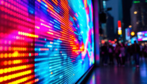 A photograph of a vibrant led display in action
