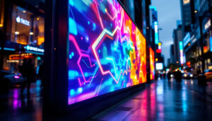 A photograph of a vibrant commercial led display in an urban setting