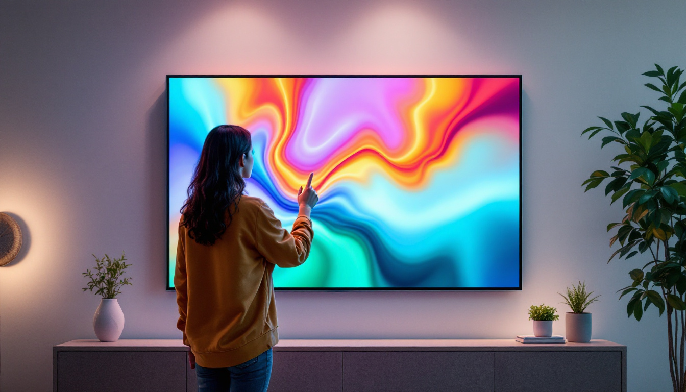 A photograph of a sleek 55-inch led touch screen display in a modern setting