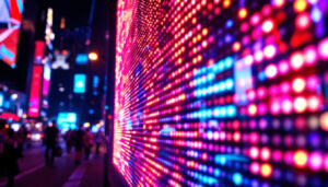 A photograph of a vibrant led display in action