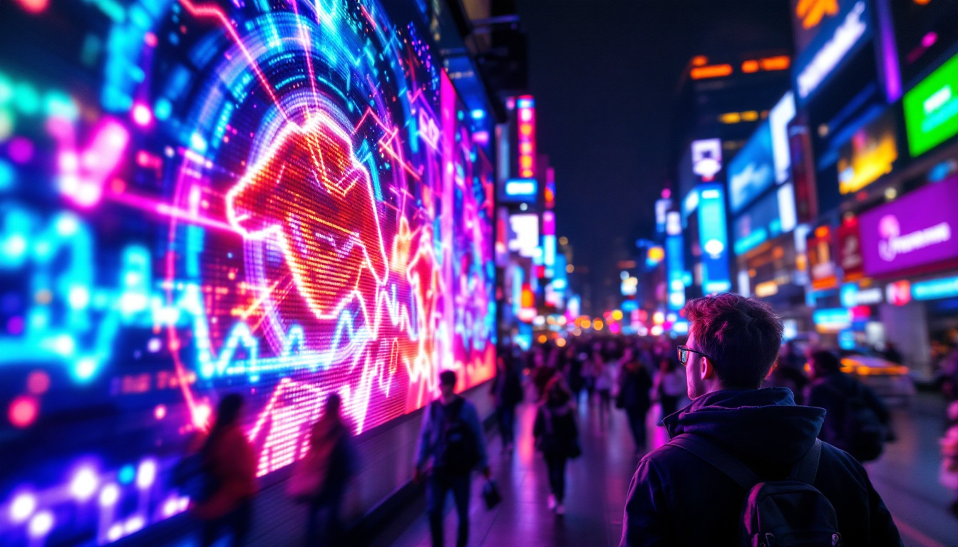 A photograph of a vibrant led display in action