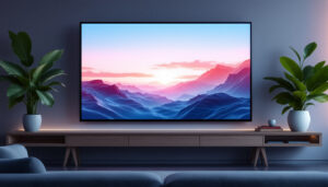 A photograph of a sleek and modern slim tile led display in a well-lit environment