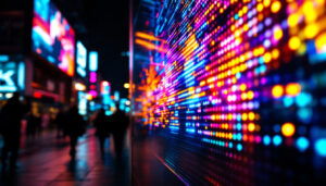 A photograph of a vibrant led display in action