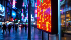 A photograph of a vibrant led display in action
