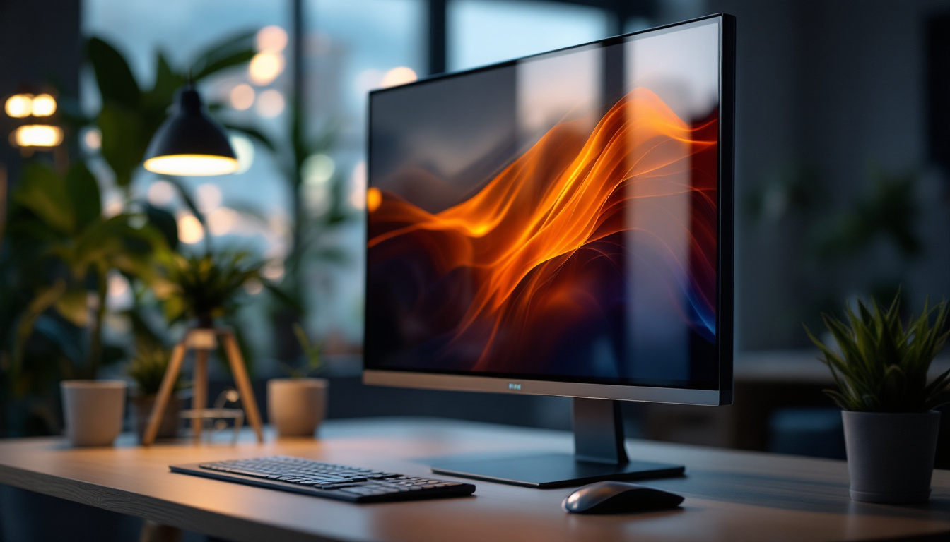 A photograph of capture a photograph of a 27-inch monitor with a privacy screen in an office setting