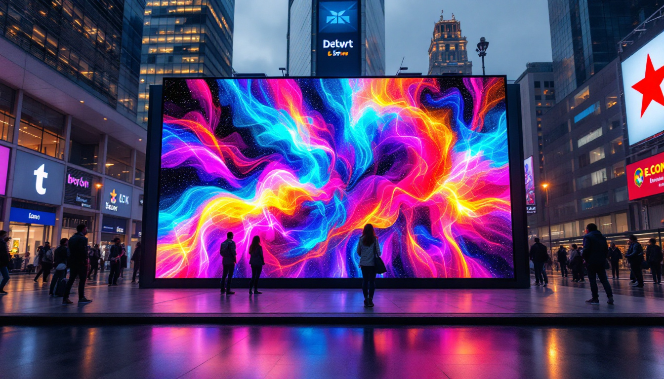 A photograph of a vibrant led display in an urban setting