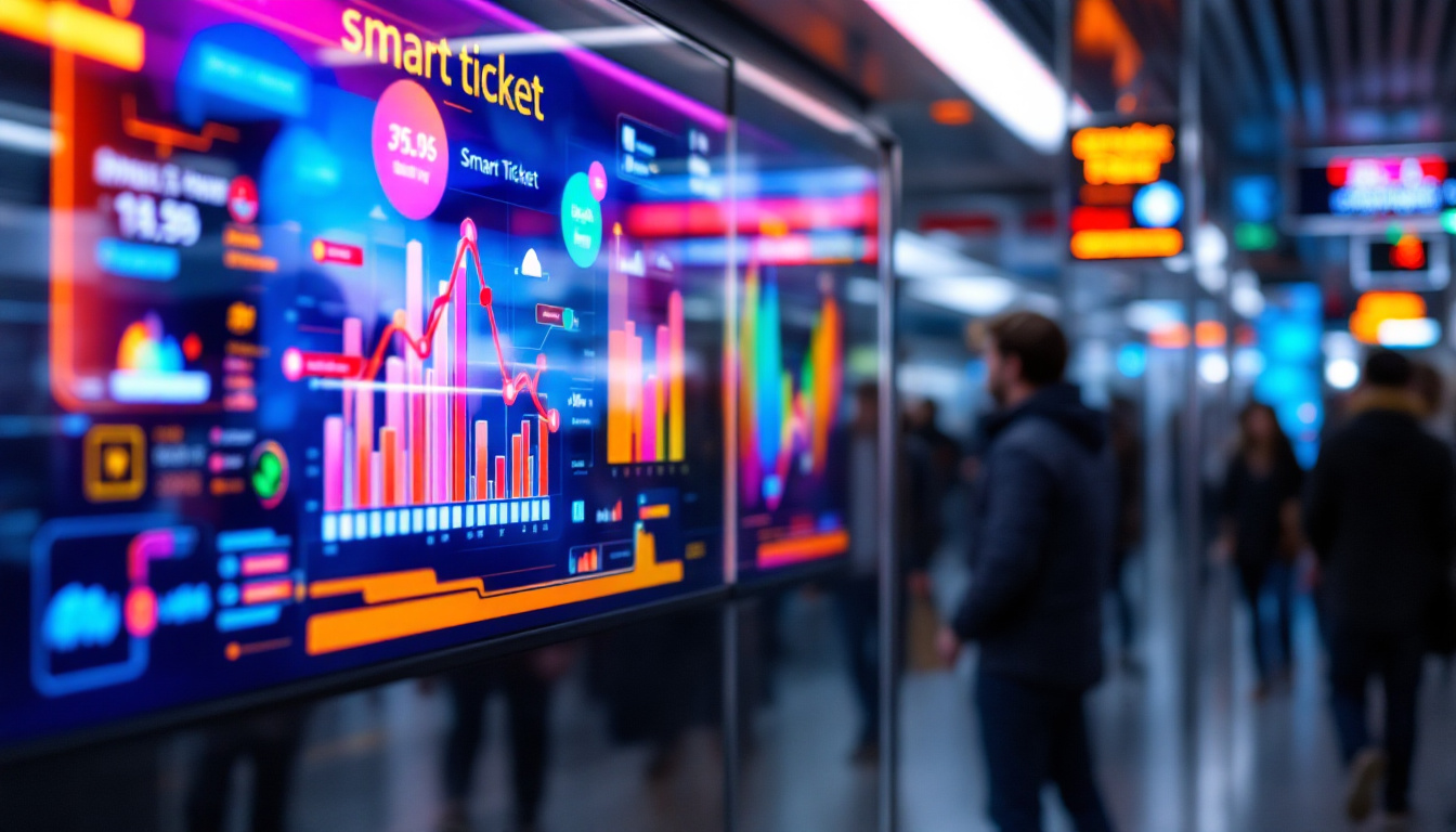 A photograph of a vibrant led display showcasing a smart ticket system in action