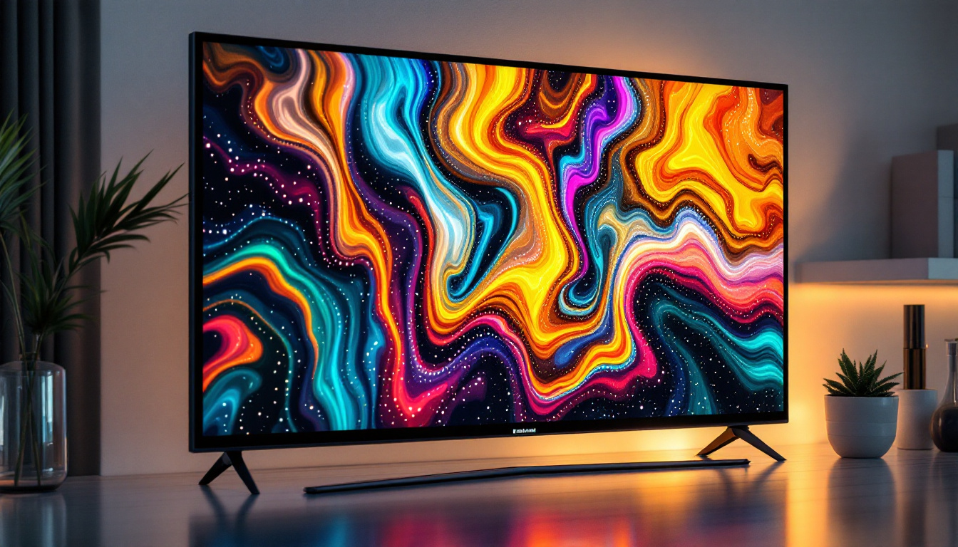 A photograph of a sleek 38-inch led display showcasing vibrant colors and sharp details