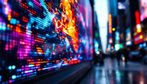 A photograph of a vibrant led display in action