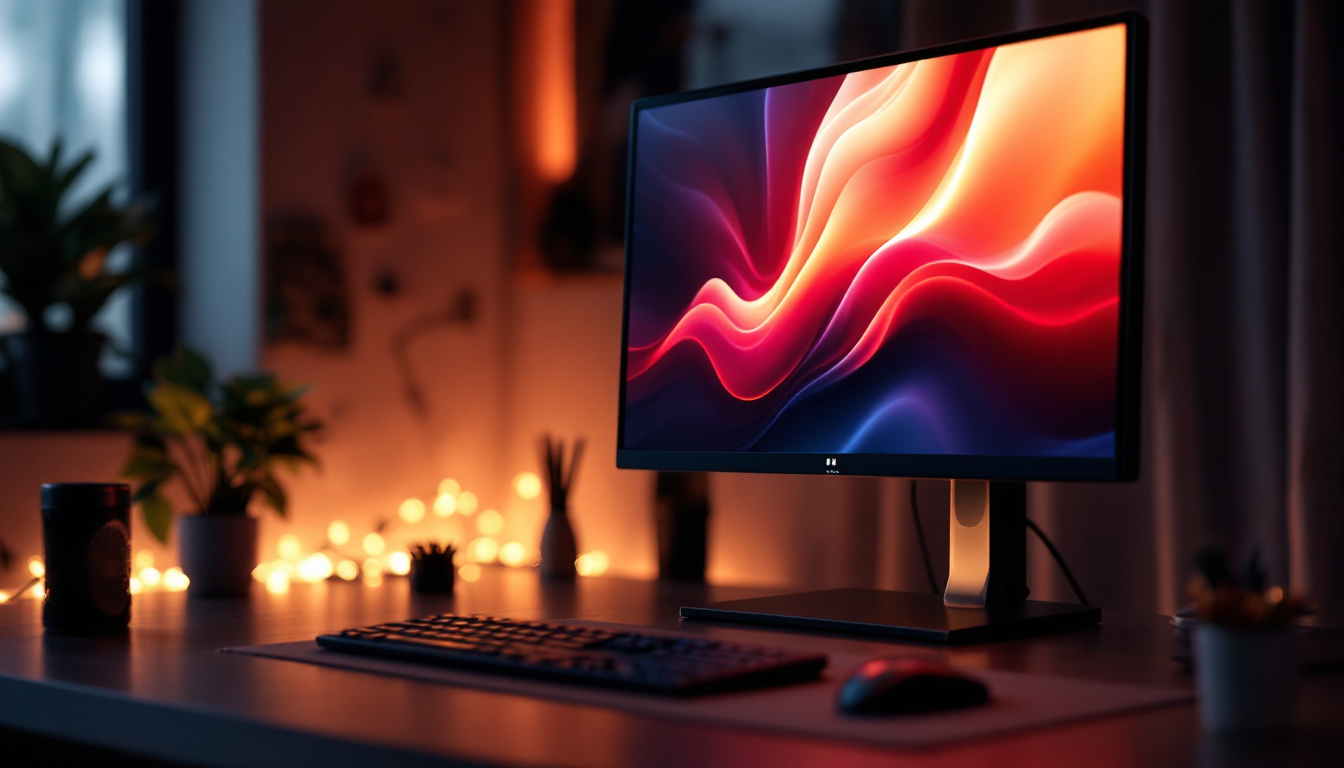 A photograph of capture a photograph of a sleek led computer monitor on an adjustable stand