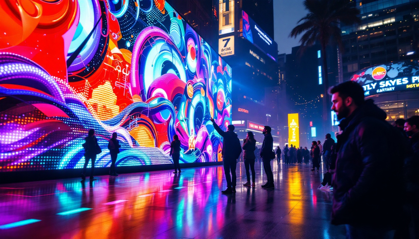 A photograph of capture a photograph of a vibrant led display in a bustling area of standish