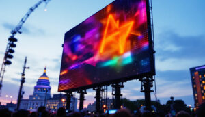 A photograph of a vibrant led display in action